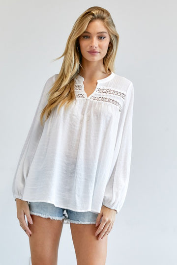 SOLID V NECK BLOUSE TOP, Davi & Dani