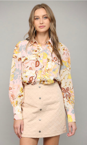 Fate by LFD Pink Floral Buttondown