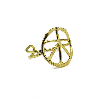 Gold Plated Adjustable Ring - Peace Sign, Anju