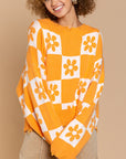 Flowered Checkered Distressed Cropped Sweater- Pol