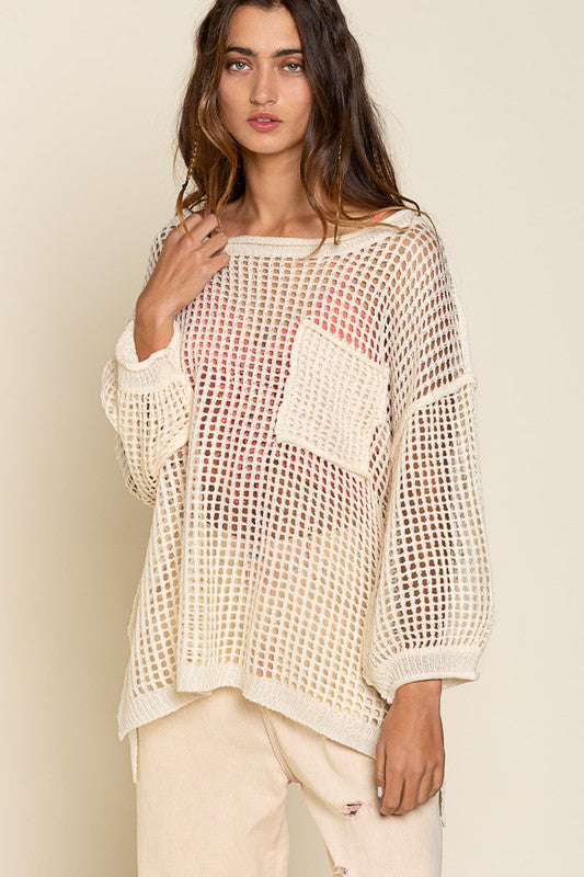 Oversized Fit See-through Pullover Sweater-Pol