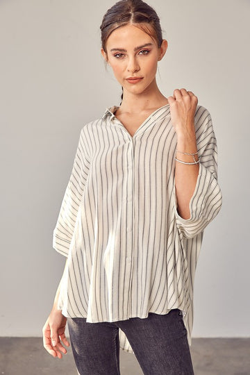 STRIPE PRINTED KIMONO SLEEVE SHIRT, Various Colors- Mustard Seed