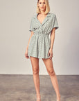 COLLARED OVERLAP POLKA DOT ROMPER- Mustard Seed