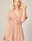 COLLARED OVERLAP POLKA DOT ROMPER- Mustard Seed