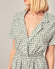 COLLARED OVERLAP POLKA DOT ROMPER- Mustard Seed