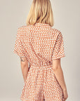 COLLARED OVERLAP POLKA DOT ROMPER- Mustard Seed