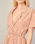 COLLARED OVERLAP POLKA DOT ROMPER- Mustard Seed