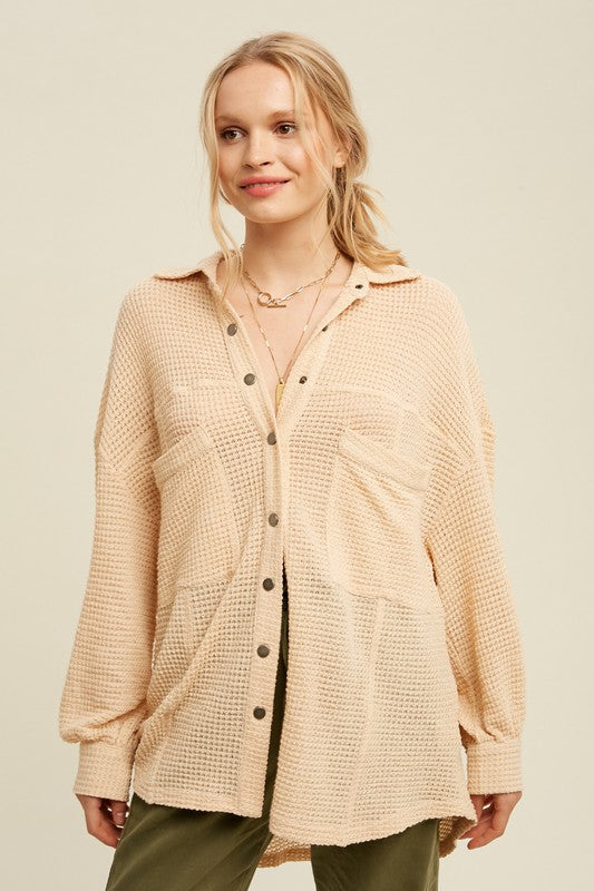 Soft Thermal Knit Shacket Top- Listicle