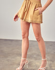 FRINGE TRIM HEM SHORTS, Various Colors- Mustard Seed