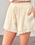 FRINGE TRIM HEM SHORTS, Various Colors- Mustard Seed