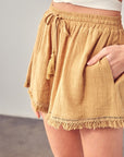 FRINGE TRIM HEM SHORTS, Various Colors- Mustard Seed