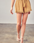 FRINGE TRIM HEM SHORTS, Various Colors- Mustard Seed