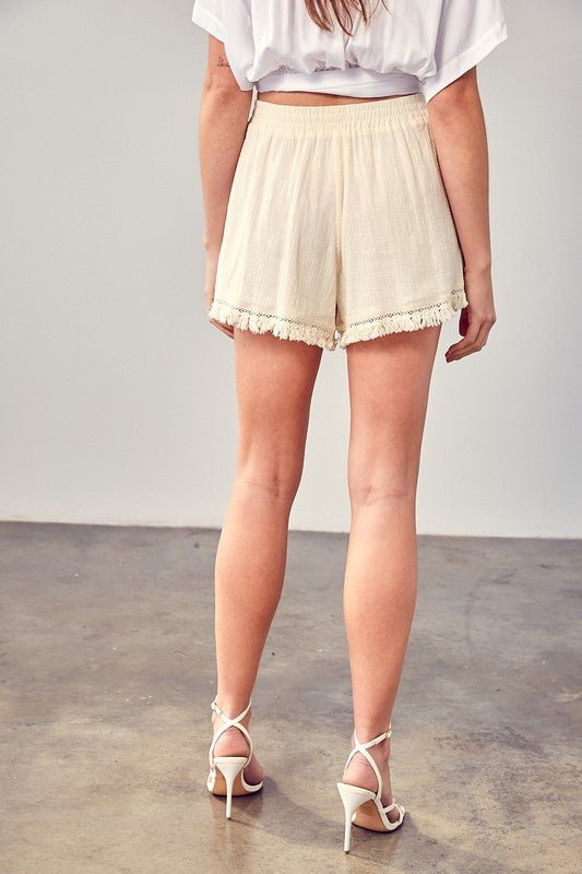 FRINGE TRIM HEM SHORTS, Various Colors- Mustard Seed