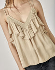 TRIM DETAIL WITH RUFFLE CAMI TOP- Various Colors- Listicle