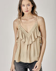 TRIM DETAIL WITH RUFFLE CAMI TOP- Various Colors- Listicle