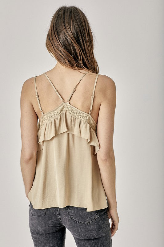 TRIM DETAIL WITH RUFFLE CAMI TOP- Various Colors- Listicle