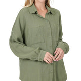Cotton Gauze, Raw Edge Button Up Shirt- Various Colors