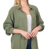 Cotton Gauze, Raw Edge Button Up Shirt- Various Colors