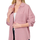 Cotton Gauze, Raw Edge Button Up Shirt- Various Colors