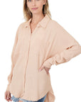 Cotton Gauze, Raw Edge Button Up Shirt- Various Colors