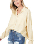 Cotton Gauze, Raw Edge Button Up Shirt- Various Colors