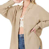 Cotton Gauze, Raw Edge Button Up Shirt- Various Colors
