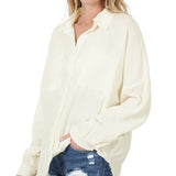 Cotton Gauze, Raw Edge Button Up Shirt- Various Colors