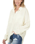 Cotton Gauze, Raw Edge Button Up Shirt- Various Colors