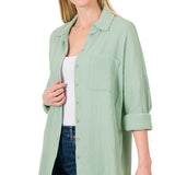 Cotton Gauze, Raw Edge Button Up Shirt- Various Colors