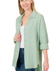 Cotton Gauze, Raw Edge Button Up Shirt- Various Colors