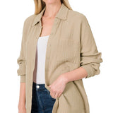Cotton Gauze, Raw Edge Button Up Shirt- Various Colors