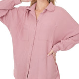 Cotton Gauze, Raw Edge Button Up Shirt- Various Colors