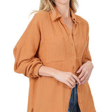 Cotton Gauze, Raw Edge Button Up Shirt- Various Colors