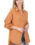 Cotton Gauze, Raw Edge Button Up Shirt- Various Colors