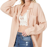 Cotton Gauze, Raw Edge Button Up Shirt- Various Colors