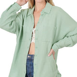 Cotton Gauze, Raw Edge Button Up Shirt- Various Colors