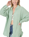 Cotton Gauze, Raw Edge Button Up Shirt- Various Colors