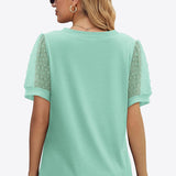 Swiss Dot Puff Sleeve V-Neck Tee (Various colors)