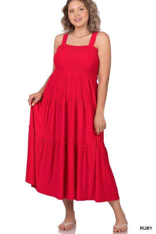 Tiered Midi Dress- Various Colors- Plus Sizes