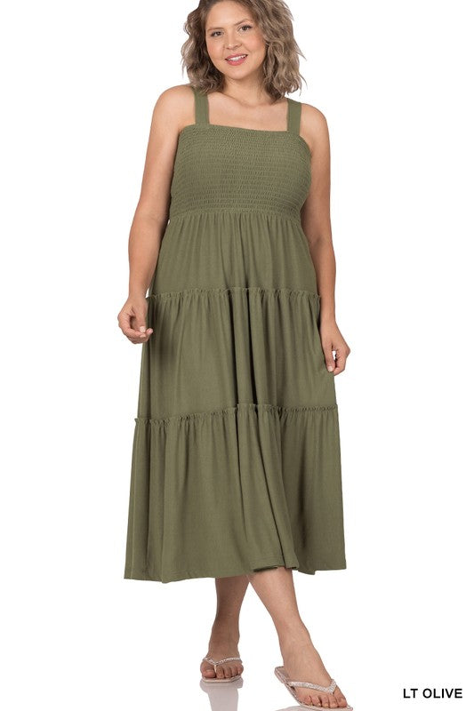 Tiered Midi Dress- Various Colors- Plus Sizes