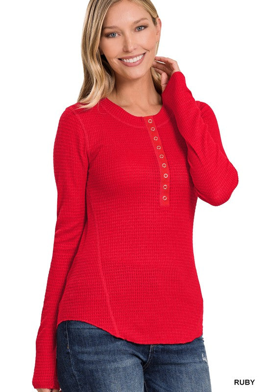 Half Snap Waffle Knit Top in Various Colors