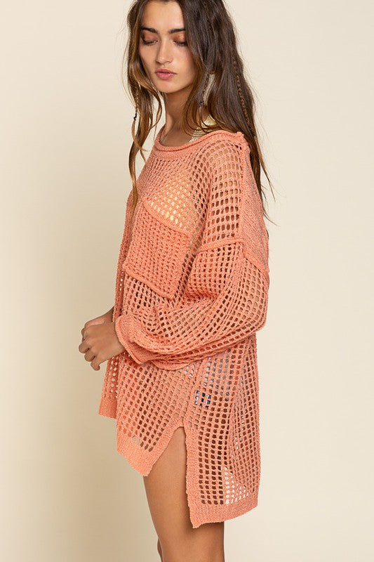 Oversized Fit See-through Pullover Sweater-Pol