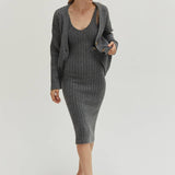 Crescent Mave Brushed Ribbed Sweater Dress Two-piece Set