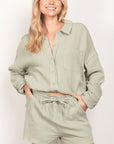 VERY J Texture Button Up Shirt and Shorts Set