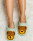 Melody Teddy Bear Print Plush Slide Slippers