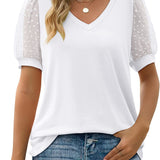 Swiss Dot Puff Sleeve V-Neck Tee (Various colors)