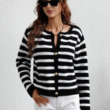 Striped Button Front Cardigan