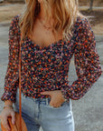 Floral Long Flounce Sleeve Blouse