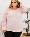 Sheer Striped Sleeve V-Neck (Plus size only)