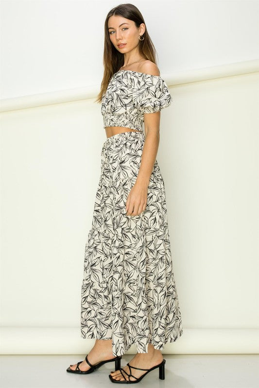 OFF-SHOULDER CROP TOP AND MAXI SKIRT SET- Hyfve